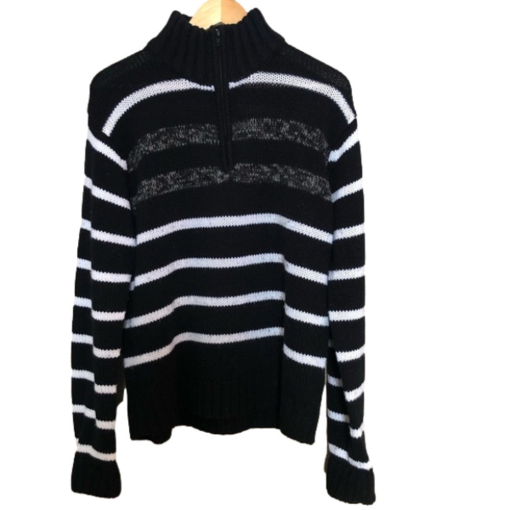 Vintage Quarterzip Striped Turtleneck Sweater Large